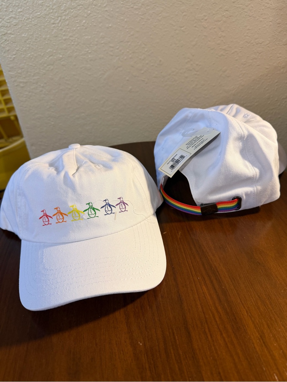 American Needle White Baseball Cap with Rainbow Penguin Embroidery